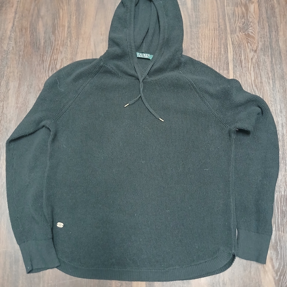 Lauren Ralph Lauren Dark Green Hooded Waffle Knit Sweater